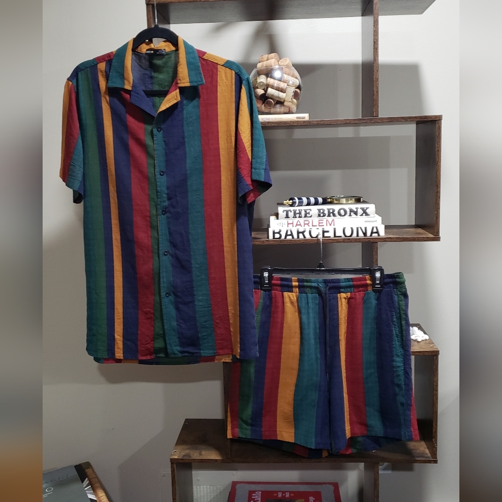 Shein Men’s Striped Set | Size M | Swim-Ready Lightweight Cotton Blend